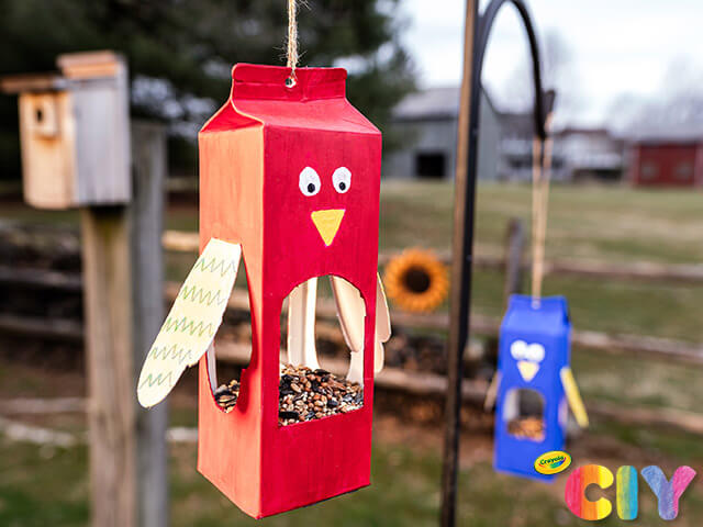 Upcycled Milk Carton Bird Feeder Craft For Kids - Designing a milk carton bird feeder