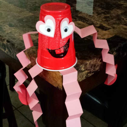 Valentine's Day Craft Idea With Red Disposable Cup, Pink, Red, White Construction Paper & Googly Eyes - Projects with Disposable Cups for Kids