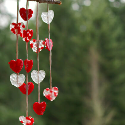 Valentine's Day Wind Chimes Craft Project Using Ribbons, Pony Beads, Heart Shaped Silicone Pan & Sticks - Fabulous Pony Bead Projects for Children 
