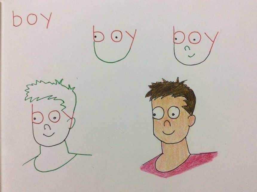 Very Easy Drawing Idea Using Boy Word - Creating artwork with words for youngsters 