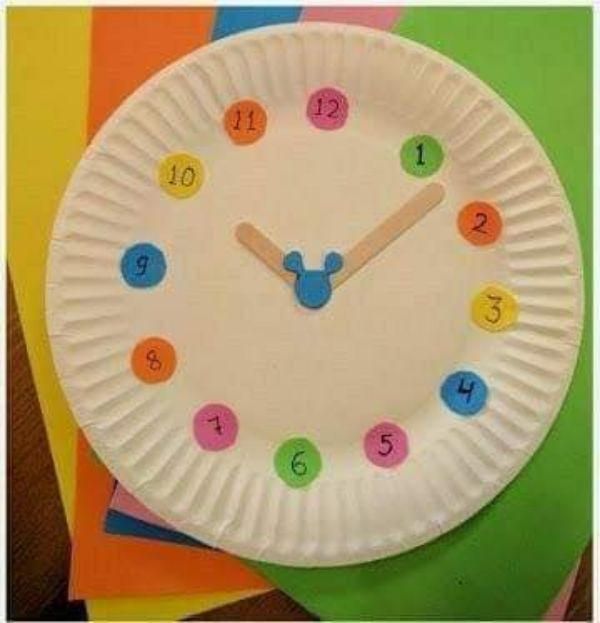 Very Simple Paper Plate Clock Craft Using Popsicle Stick & Paper - Devising a DIY Clock To Help Kids Understand Time