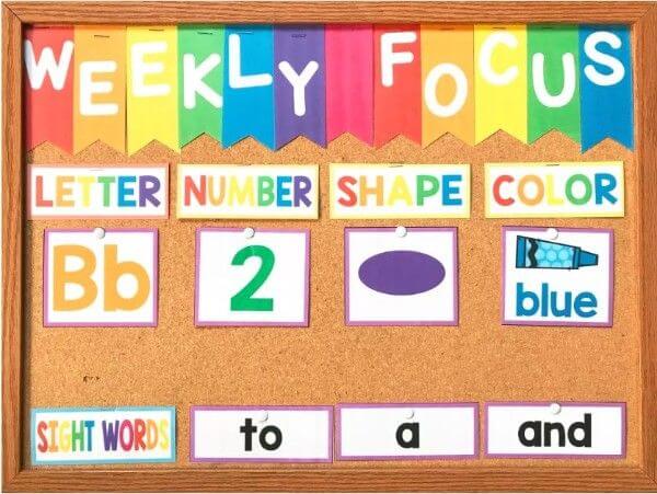 Weekly Focus - Fun & Interactive Bulletin Board Idea For Preschooler Students - Assorted Ideas for Beautifying a Classroom Bulletin Board with a Rainbow Theme