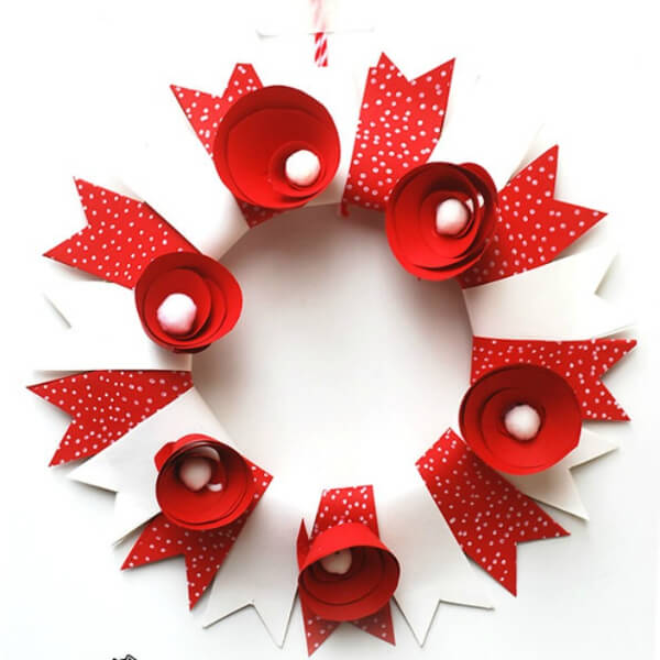 White And Red Pop Flower Wreath Craft Using Paper Plate, Permanent White Marker & Mini White Pom Pom - Putting together a Christmas Wreath in your home