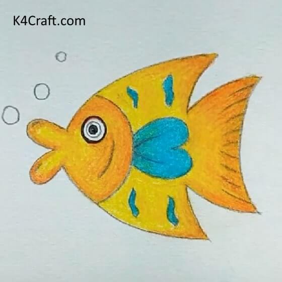 Adorable Angel Fish Drawing Art Idea Made With Pencil & Crayon - Kid-Friendly Drawing Projects - Flowers and Wildlife