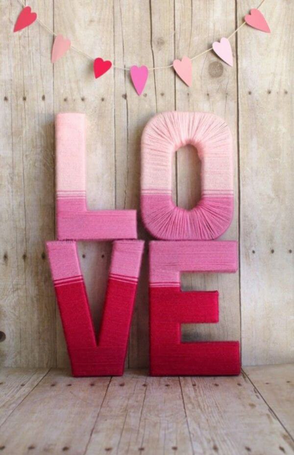 Adorable Love Yarn letters Decoration Craft For Valentine's Day Using Cardboard - Creative Garland Designs for Valentine's Day