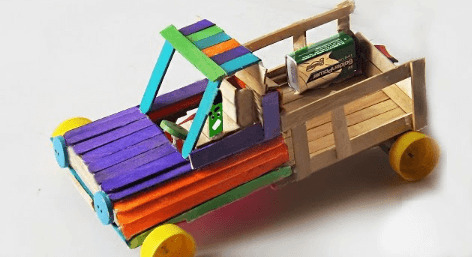 Amazing DC Motor Car Toy Craft With Popsicle Sticks, Battery, Plastic Bottle Caps & Buttons - Creating a Car with Popsicle Sticks