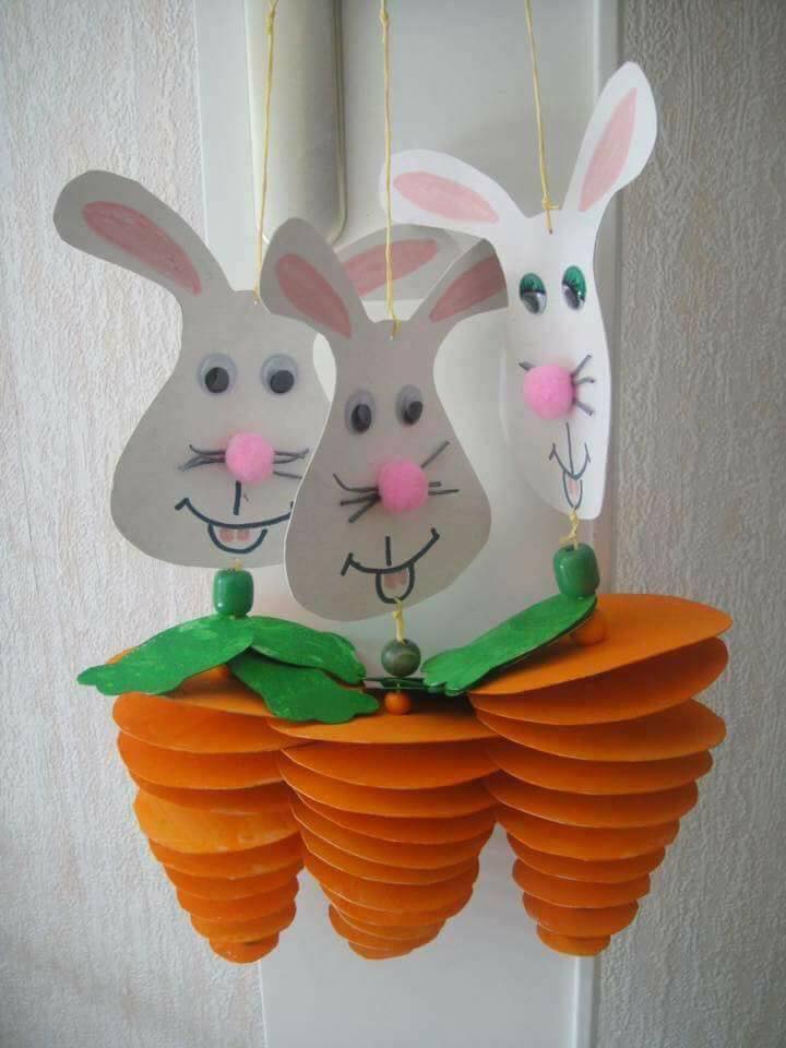 Amazing Paper Carrot Bunnies Decoration Craft For Wall Hanging - Fun and Simple Rabbit/Bunny Art Ideas 