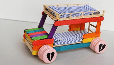 Attractive Bunk Bed Car Toy Craft Made From Colorful Popsicle Sticks - Building a Car Using Popsicle Sticks