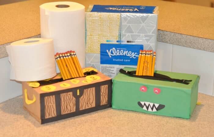Back To School Pencil Case Craft Idea Using Kleenex Tissue Boxes, Construction Paper, & Zippers - Manipulating tissue boxes to make crafts in the classroom.