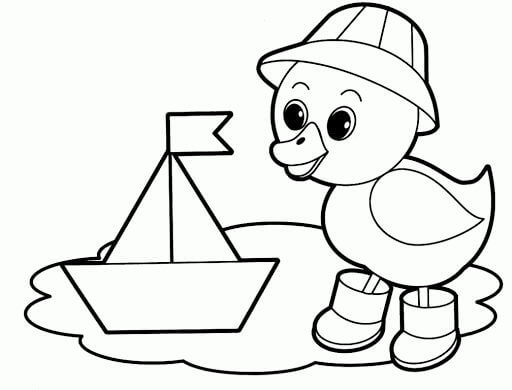 Beautiful Baby Duck Drawing Art Idea With Boat - Animal drawings with colouring pages for young ones