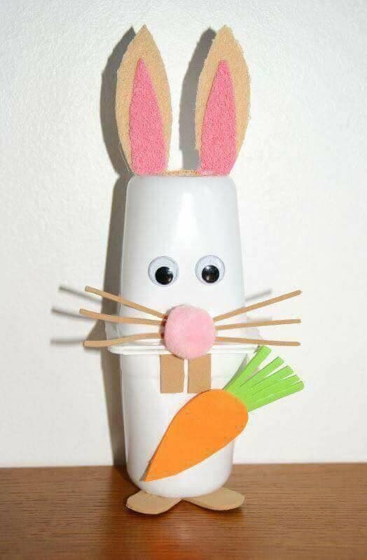 Best Out Of Waste Disposable Cups Bunny Craft With Paper Carrot, Popsicle Sticks, Googly Eyes, & Pom Pom - Artistic Projects for Rabbits/Bunnies 