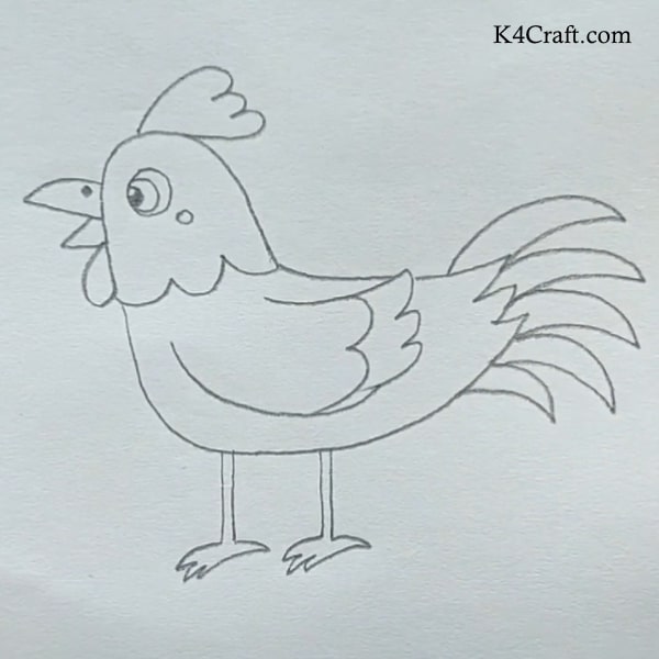 Cock-a-Doodle-Doo -  Simple Rooster Pencil Drawing Idea For Kids - Basic Pencil Images for Youngsters