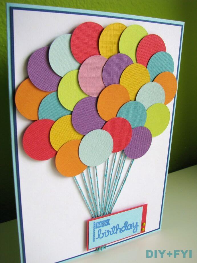 Colorful Paper Balloon Craft On Birthday Card - Clever Crafting Ideas for Kids to Make Cards