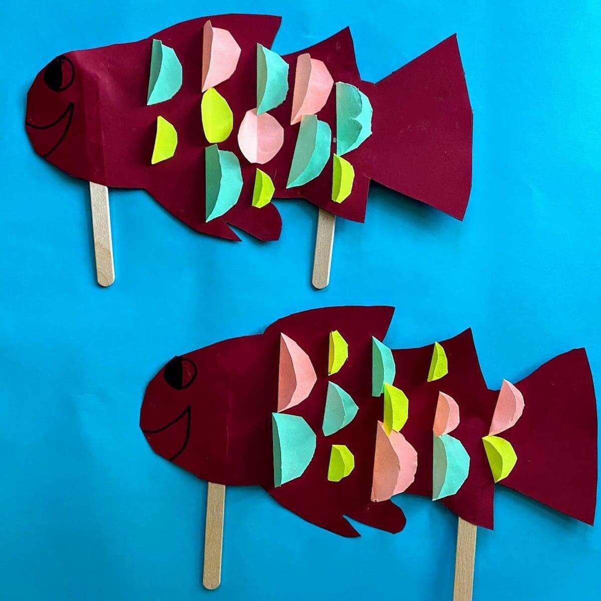 Colorful Paper Fish Puppet Craft Project For Kids To Play - Making a Fish Art Piece Using Popsicle Sticks in the Residence