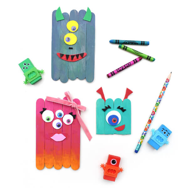 Colorful Popsicle Stick Monsters Craft With Crayons, Colored Foam Sheets & Googly Eyes - Crafting Toys Out of Popsicle Sticks: An Exciting Adventure with Craft Sticks 