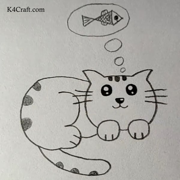 Creative Hungry Kitten Pencil Drawing Idea For Kids - Artwork with Graphite for Children