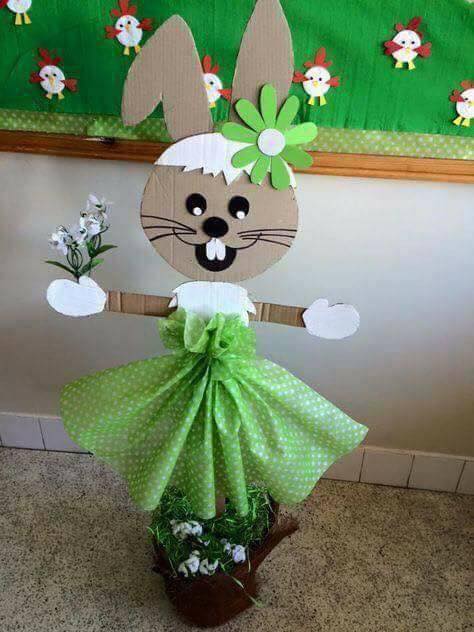 Creative Rabbit Scarecrow Craft With Cardboard, Paper & Ribbons - Crafting with Rabbits/Bunnies- Simple Ideas 