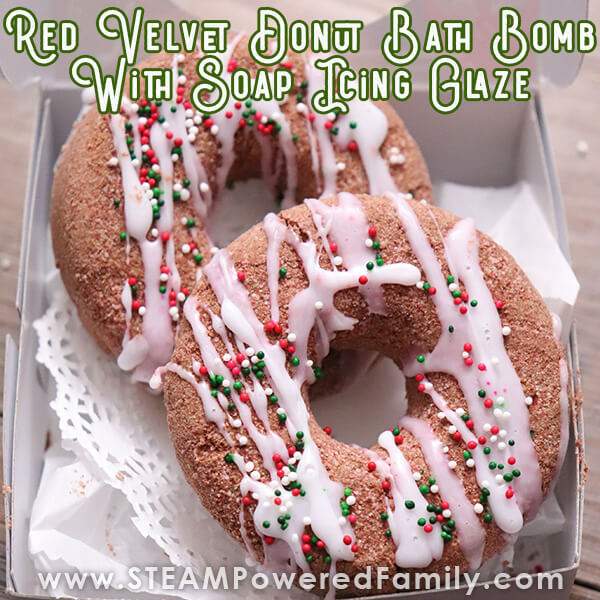 Creative Red Velvet Donut Bath Bombs Recipe with Soap Icing Glaze & Some Sprinkles - Letting The Kids Put Together Bath Bombs This December