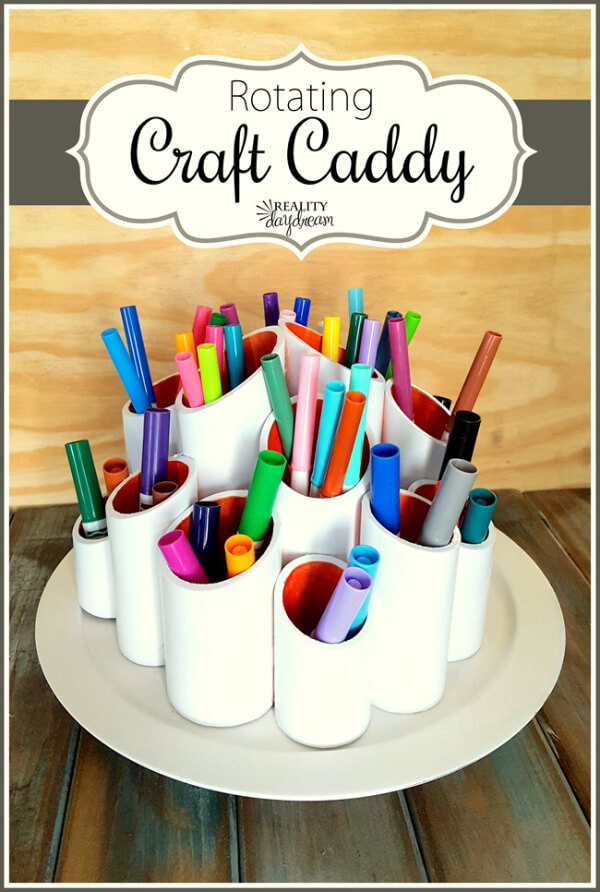 Creative Rotating Caddy Pen Holder Craft Idea Made With PVC Pipes - PVC Pipe Projects for Children