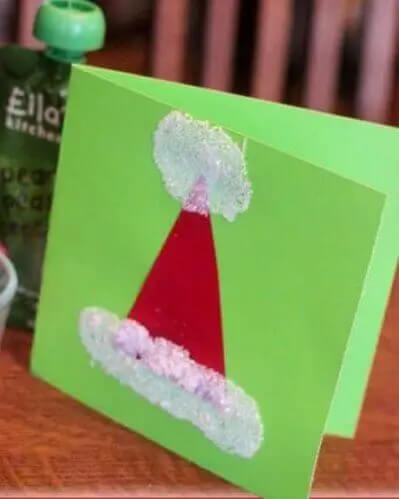 Cute Santa Hat Card Gift Idea For Christmas Using Pom Pom, Glue & Papers - Inventive Card Designs Kids Can Make