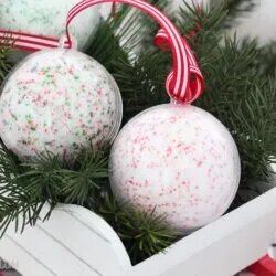 DIY Christmas Bath Bombs Ornaments Craft With Clear Plastic Balls, Red, and Green Sugar Sprinkles - Assembling Home-Made Bath Bombs With The Youngsters For Xmas