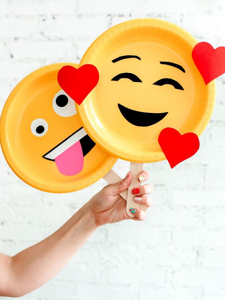 DIY Emoji Mask Crafts Made With Paper Plates, Popsicle Sticks & Cardstocks - Creating Emojis out of Paper Plates for Children