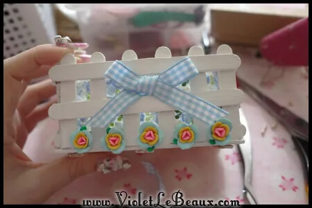 DIY White Picket Fence Makeup Box Decoration Craft With Popsicle Sticks, Flowers & Ribbons - Basket Making Ideas for Kids Using Popsicle Sticks