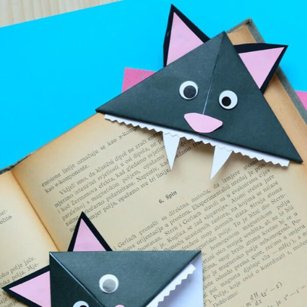 Easy Cat Corner Bookmark Craft For Kids Using Papers & Googly Eyes - Creative Cat Crafts For Kids