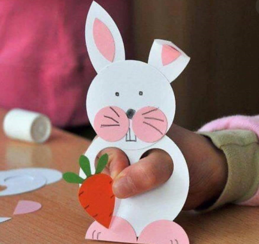 Easy Easter Bunny Finger Puppet Craft With Mini Carrot Using Paper & Black Marker - Simple Crafting Ideas Featuring Rabbits/Bunnies 