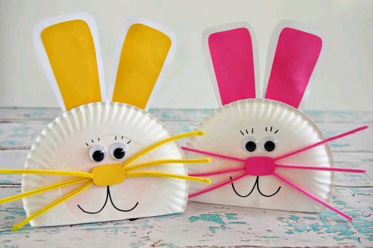 Easy Paper Plate Rabbits Craft Made With Cardstock, Pipe Cleaners, Black Marker & Googly Eyes - Easy Art Projects Centered Around Bunnies/Rabbits 