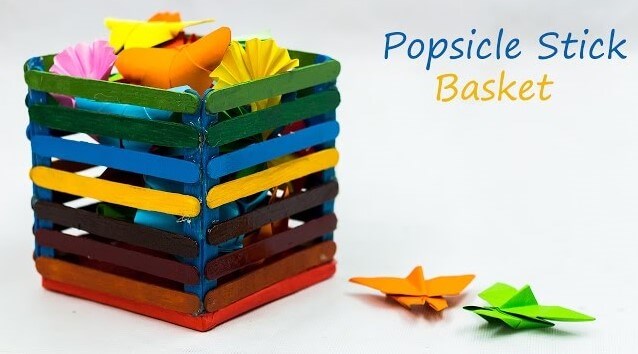 Easy Popsicle Stick Basket Craft To Make At Home - Making a Basket with Popsicle Sticks for Kids