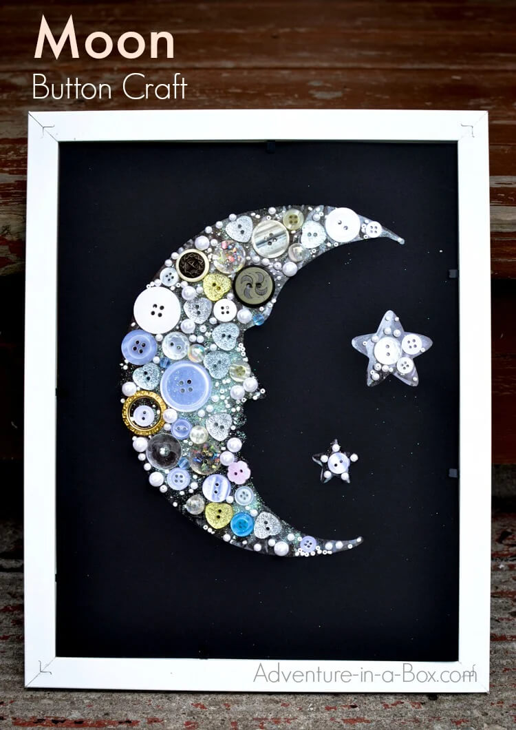 Easy To Make Button Moon Collage Craft For Home Decor - Creative Designs Utilizing Buttons for Wall Ornamentation