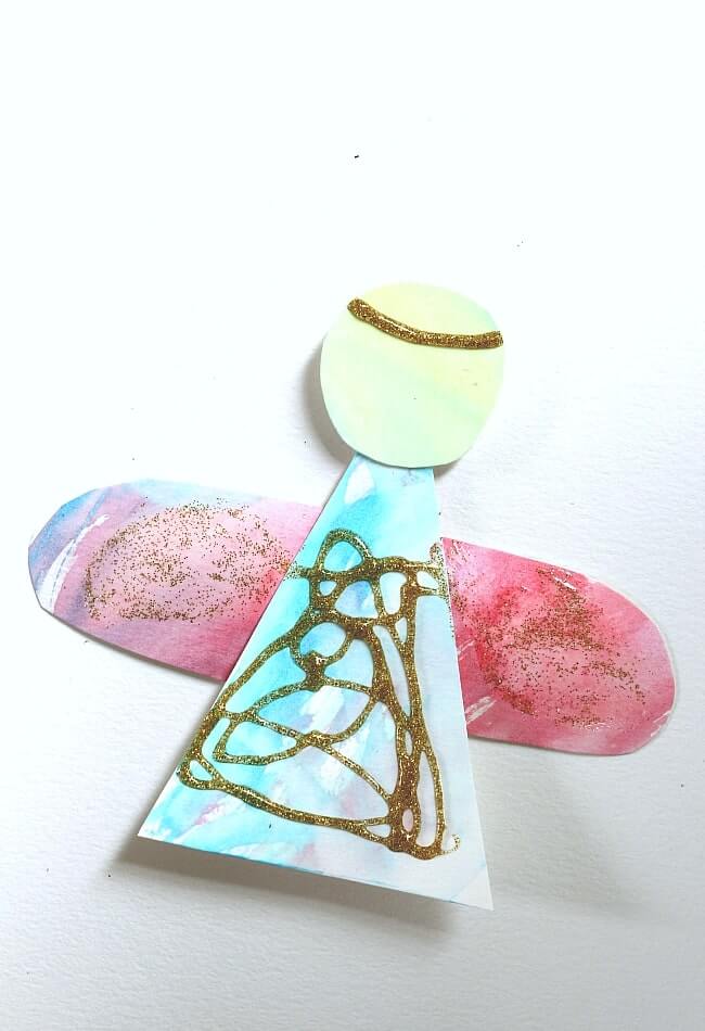 Easy To Make Christmas Angel Craft With Watercolor & Gold Glitter - Making Angels with Youngsters During the Holiday