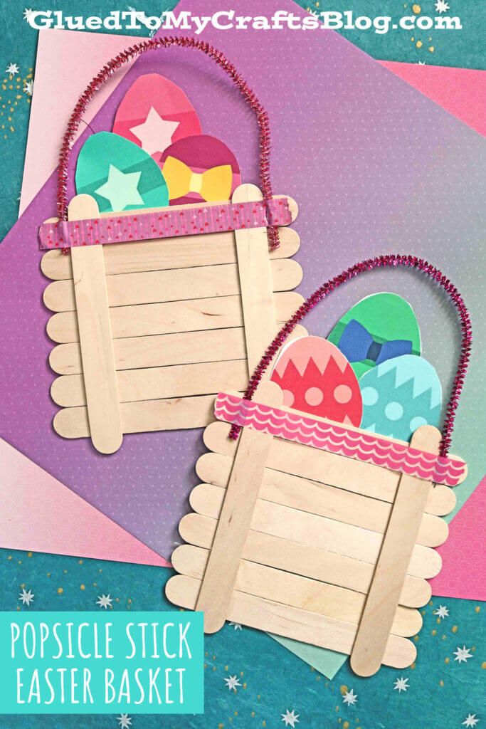 Free Easter Egg Basket Craft Template Using Pipe Cleaners & Popsicle Sticks - Creating a Basket with Popsicle Sticks as a Kids Craft Project