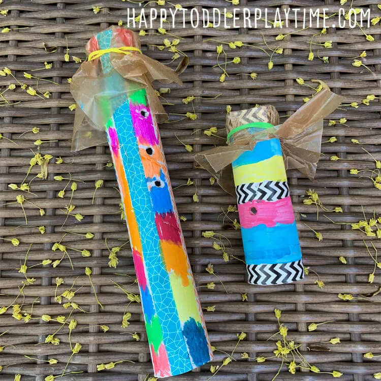 Fun & Interesting Kazoo Musical Instrument Craft With Cardboard Tube, Washi Tapes, Wax Paper & Rubber Bands - Constructing a Kazoo for Children