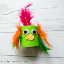 Fun Cardboard Tube Parrot Craft Project With Colorful Feathers & Googly Eyes - Building Parrot Artworks Using Cardboard