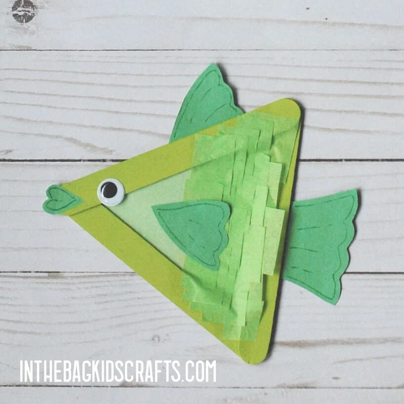 Fun Popsicle Stick & Paper Fish Craft In Triangle Shaped - Construct a Fish Model with Popsicle Sticks 