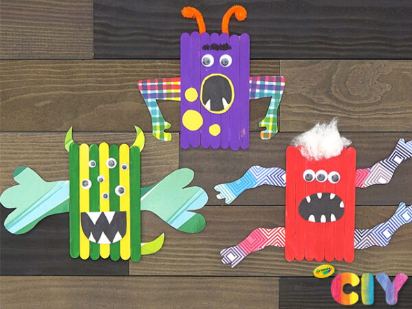 Fun To Make Popsicle Stick Monsters Craft With Paper, Paint, Markers, & Wiggle Eyes - Constructing Toy Monsters from Popsicle Sticks: A Pleasurable Task with Craft Sticks 