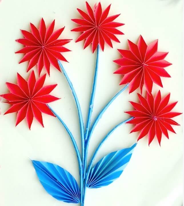 Gorgeous Paper Cutting Flower Design Using Red & Blue Paper - Sweet Ideas For Papercutting Decoration 