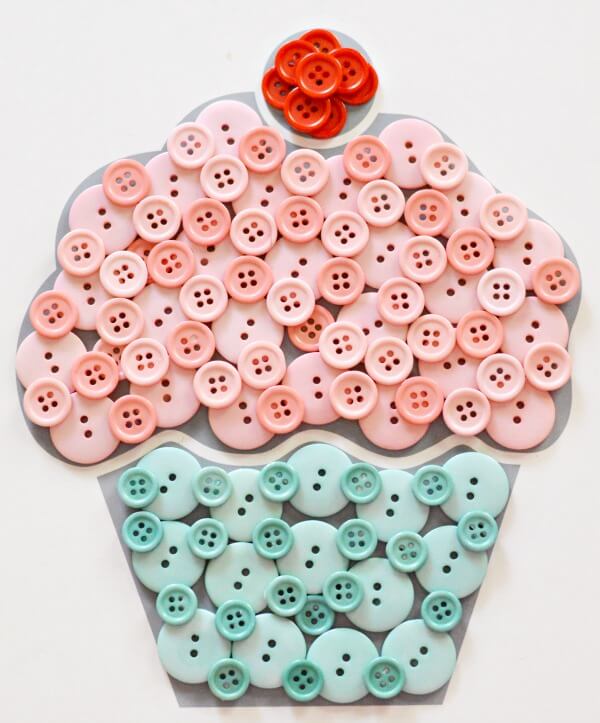 Handmade Button Cupcake Art Idea With Printable Template - Button-Based Art Concepts for Wall Decoration