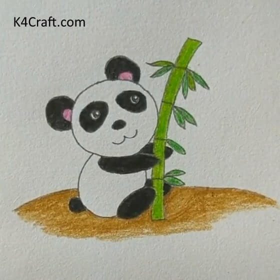 Handmade Panda Animal Drawing With Sugarcane Tree - Introductory Artwork for Kids - Flora and Fauna