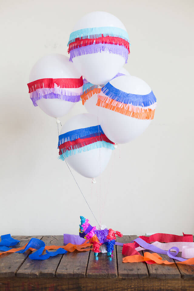 Handmade Pinata Balloons Decoration With Colorful Crepe Paper Streamers - Ideas for Designing with Crepe Paper and Balloons