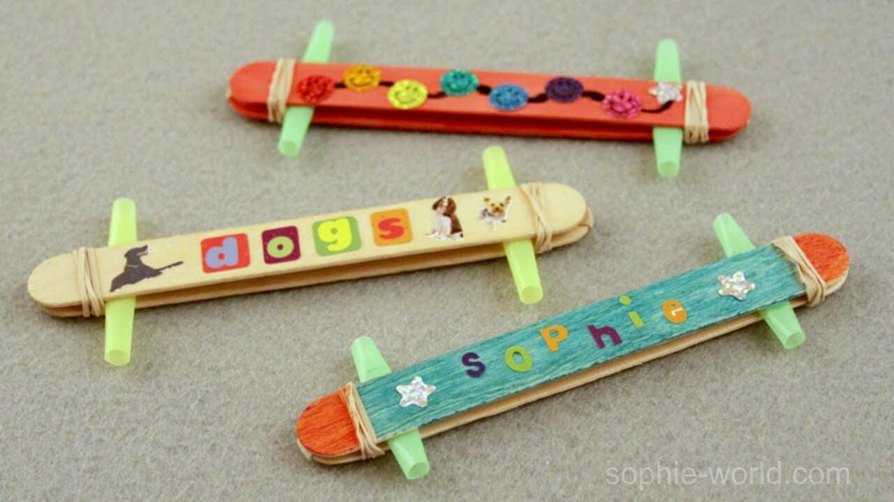 Handmade Popsicle Stick Kazoo Musical Instrument Craft With Rubber Band, Plastic Straw & Washi Tape - Homemade Kazoos for the Kids
