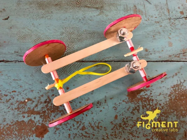 Homemade Rubber Band Toy Craft Idea Using Cardboard & Popsicle Sticks - Constructing a Vehicle Out of Popsicle Sticks