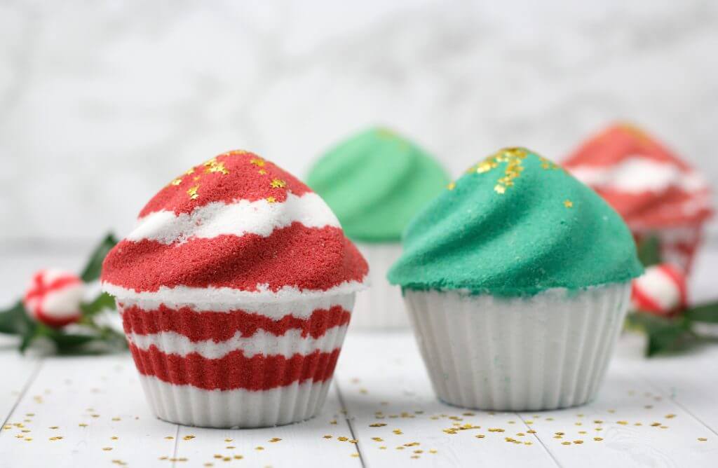 How To Make Christmas Cupcake Bath Bombs Using Epsom Salt, Sweet Almond oil, Polysorbate 80, and Kaolin Clay - Develop your own bath bombs for the kids this Christmas