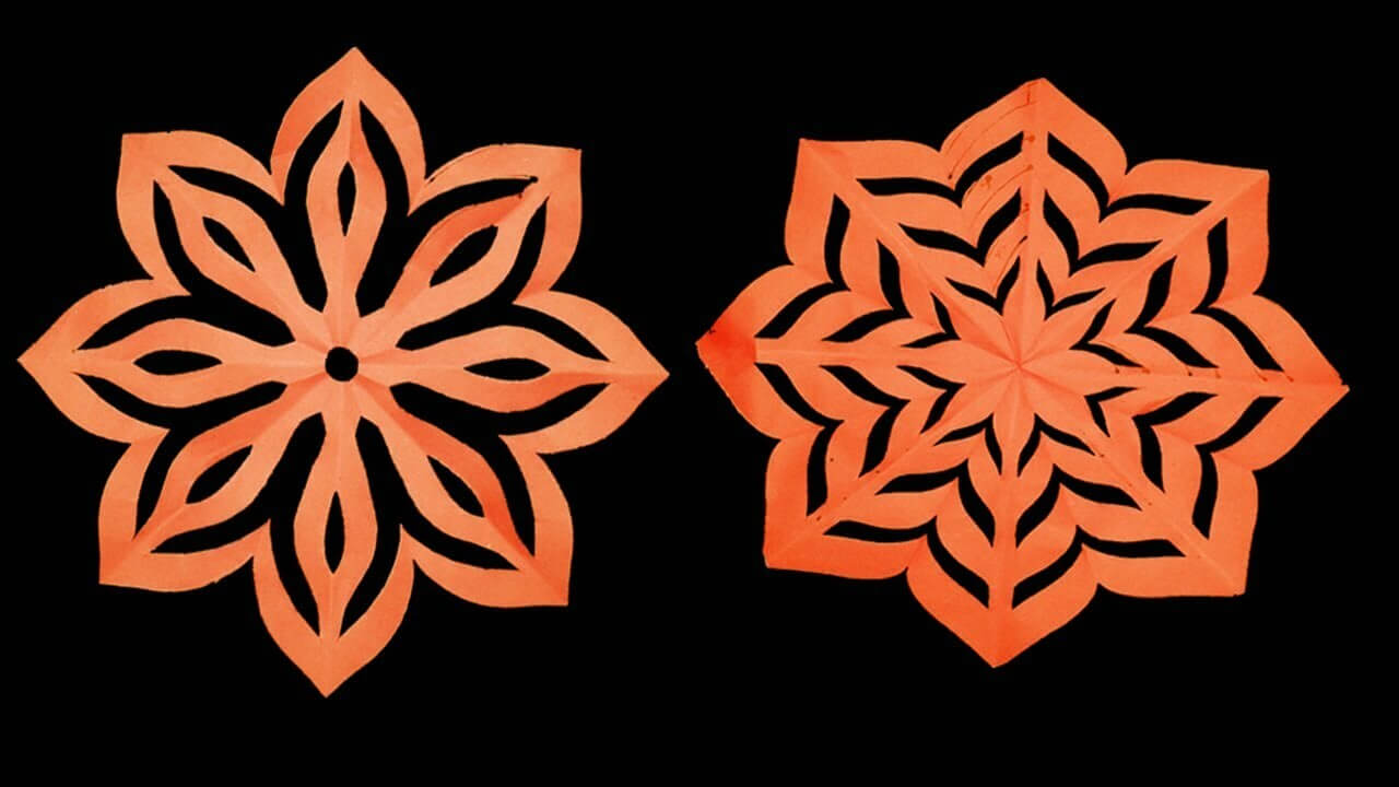 How To Make Wall Decoration Paper Cutting Design Using Orange Papers - Pretty Papercuttings For Ornamentation
