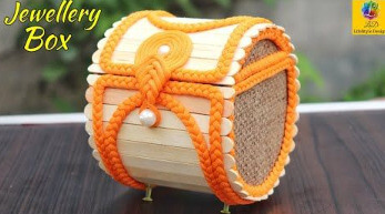 Innovative Jewelry Box Design To Make At Home Using Cardboard, Popsicle Sticks, Jute & Macrame Thread - Construct a Jewelry Chest with Popsicle Wooden Sticks