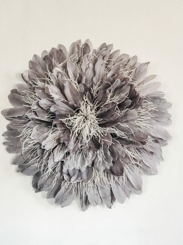 Juju Hat Inspired - Wall Decoration Made With Cardboard Circle, Feather Trim & Aluminum Pop Top - Juju Headgear and Wall Decoration Inspirations
