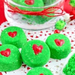 Lovely Christmas Grinch Bath Bombs Gift for Kids Made with Baking Soda, Cornstarch, Coconut Oil, and Essential Oils - Crafting Homemade Fizzing Bath Bombs With Kids For Christmas