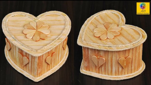 Lovely Heart Shaped Jewelry Box Craft With Popsicle Sticks To Make At Home - Create a Jewelry Chest with Popsicle Sticks.